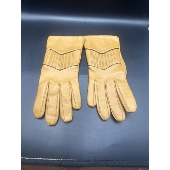 VTG Camel leather like lined gloves New W/O Tag Classic Retro 70's 80's Size A - Picture 1 of 3